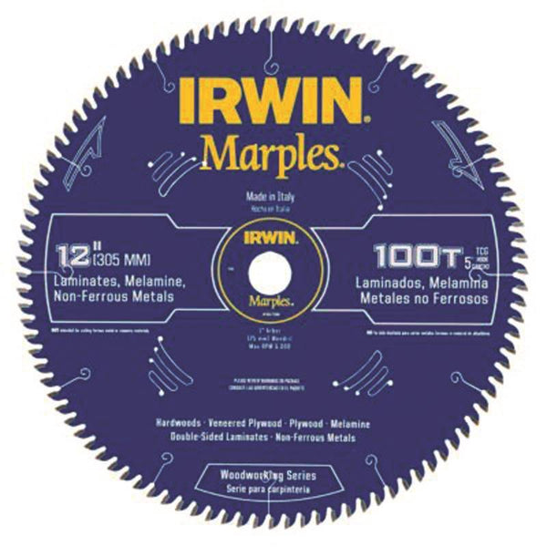 IRWIN 1807386 Circular Saw Blade, 12 in Dia, 1 in Arbor, 100-Teeth, Carbide Cutting Edge