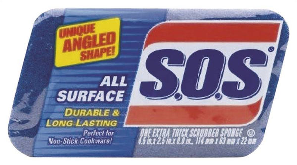 S.O.S 91017 Scrub Sponge, 4-1/2 in L, 2-1/2 in W, 1 in Thick, Scrim, Blue