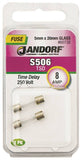 Jandorf 60738 Time Delay Fuse, 8 A, 250 V, 80 A Interrupt, Glass Body