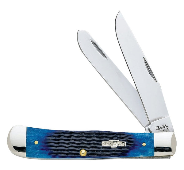 CASE 02800 Folding Pocket Knife, 3-1/4 in Clip, 3.27 in Spey L Blade, Stainless Steel Blade, 2-Blade, Blue Handle