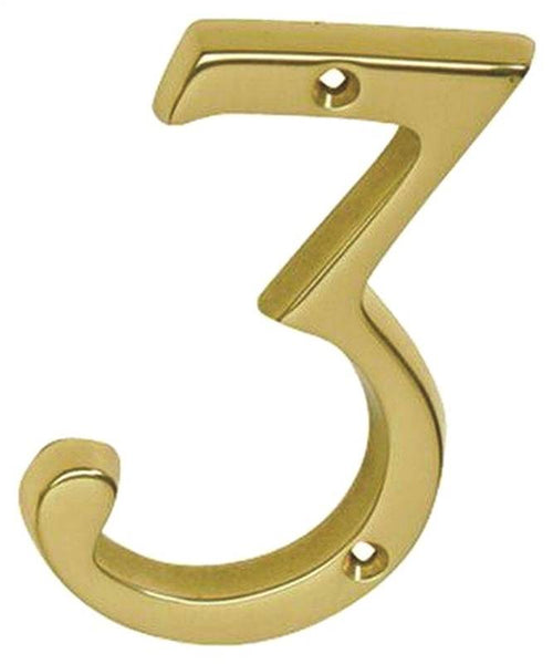 Schlage CS2-3036-605 #3 House Number, Character: 3, 4 in H Character, Brass Character, Brass