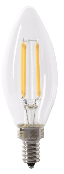 Feit Electric BPCTC40/950CA/FIL/2 LED Bulb, Decorative, B10 Lamp, 40 W Equivalent, E12 Lamp Base, Dimmable
