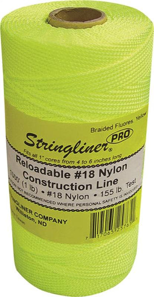 Stringliner Pro Series 35765 Construction Line, #18 Dia, 1000 ft L, 165 lb Working Load, Nylon, Fluorescent Yellow