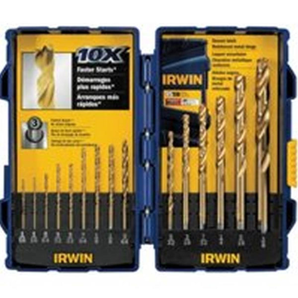 IRWIN 4935607 Jobber Length Drill Bit Set, 15-Piece, Steel, Titanium-Coated