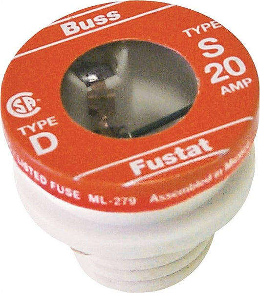 Bussmann BP/S-20 Plug Fuse, 20 A, 125 V, 10 kA Interrupt, Low Voltage, Time Delay Fuse