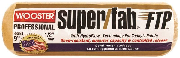 WOOSTER RR924-9 Paint Roller Cover, 1/2 in Thick Nap, 9 in L, Fabric Cover, Lager