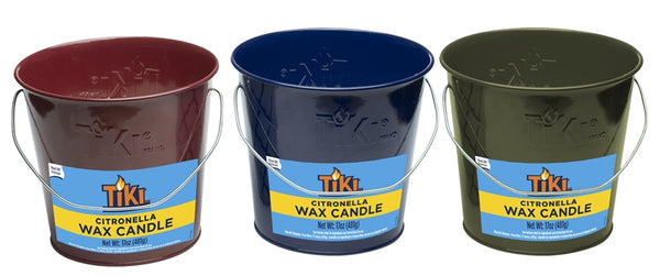 TIKI 1417039 Lavish Woodland Wax Bucket Candle, Army Green/Burgundy/Navy Blue, Citronella, 35 hr Burn Time, 17 oz
