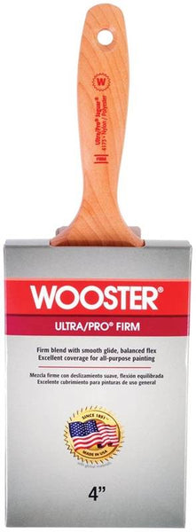 WOOSTER 4173-4 Paint Brush, 4 in W, 3-15/16 in L Bristle, Nylon/Polyester Bristle