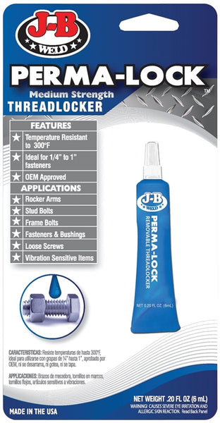 J-B WELD Perma-Lock 24206 Threadlocker, Liquid, Mild Organic, Blue, 6 mL