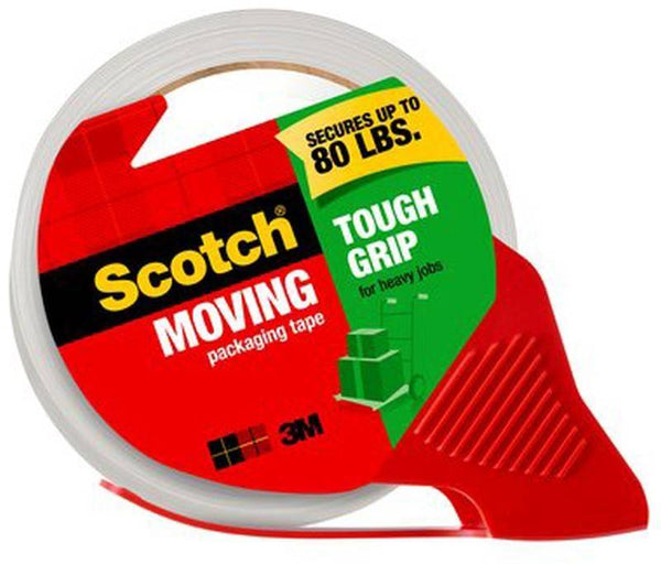 Scotch 3500S-RD Tough Grip Moving Packaging Tape, 38.2 linear yd L, 38.2 yd W, Clear