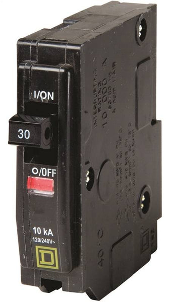 Square D QO QO130C Circuit Breaker, Mini, 30 A, 1 -Pole, 120/240 VAC, 48 VDC, Plug Mounting