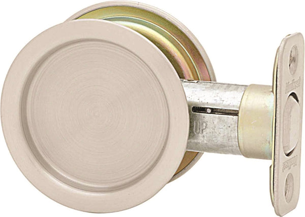 Kwikset 334 15 RND Pocket Door Lock, Satin Nickel, 2-3/8 in Backset