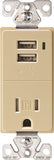 Eaton Cooper Wiring TR7740V-K Combination USB Receptacle, 2 -Pole, 0.7 A USB, 15 A Receptacle, 2 -USB Port, Ivory