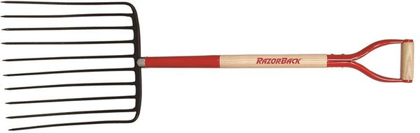 RAZOR-BACK 76125 Ensilage Fork, Oval Tine, Steel Tine, Hardwood Handle, D-Shaped Handle, 30 in L Handle