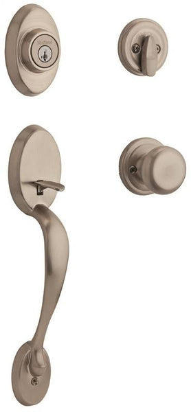 Kwikset 800CEXJ 15 SMT Handleset, 1 Grade, Brass, Satin Nickel, 2-3/8 x 2-3/4 in Backset, KW1 Keyway, Residential