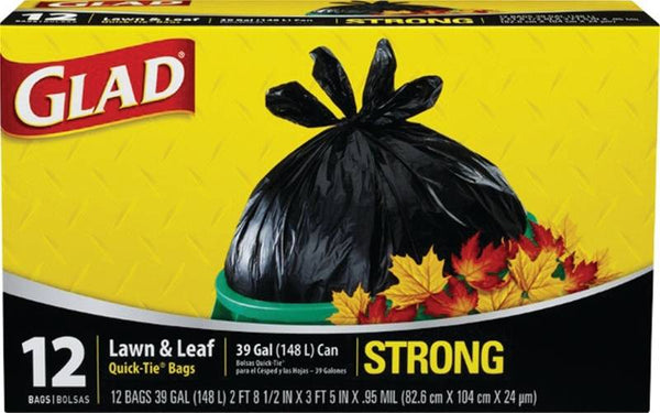 GLAD 70028 Lawn and Leaf Bag, 32-1/2 in L, 38 in W, 39 gal Capacity, Black, Drawstring Closure