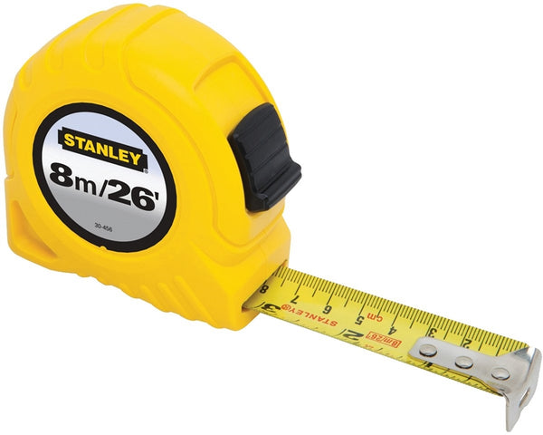 STANLEY 30-456 Measuring Tape, 26 ft L Blade, 1 in W Blade, Steel Blade, ABS Case, Yellow Case
