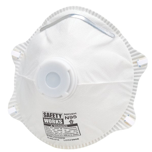 SAFETY WORKS 10102483 Disposable Respirator with Exhalation Valve, One Size Mask, N95 Filter Class, White