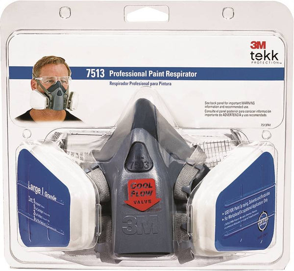 3M TEKK Protection 7513PA1-A/R7513ES Valved Paint Spray Respirator, L Mask, P95 Filter Class, Dual Cartridge