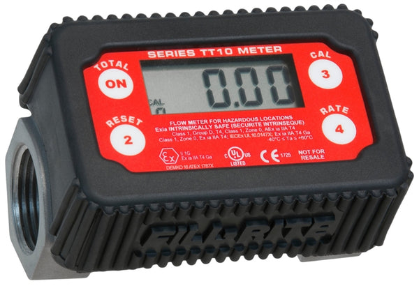 Fill-Rite TT10AN In-Line Digital Turbine Meter, 1 in Connection, NPT, 2 to 35 gpm, 50 psi Pressure, Digital Display
