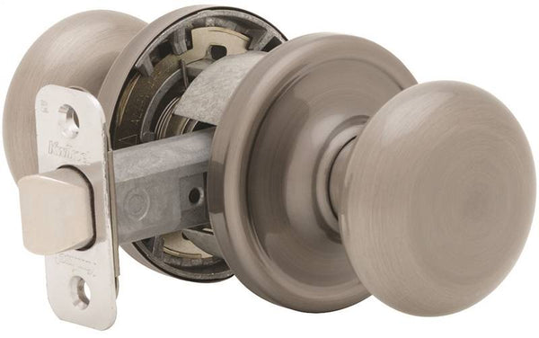 Kwikset 720J15CP6AL Door Knob, Satin Nickel, 1-3/8 to 1-3/4 in Thick Door, 2-1/4 in Strike