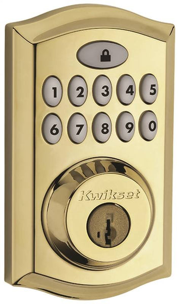 Kwikset 913TRL-3 Deadbolt, 2 Grade, Polished Brass, 2-3/8 x 2-3/4 in Backset, 1-3/8 to 1-3/4 in Thick Door