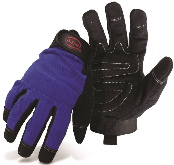 BOSS 5205X Mechanic's Gloves, Men's, XL, Reinforced Thumb, Wrist Strap Cuff, Blue