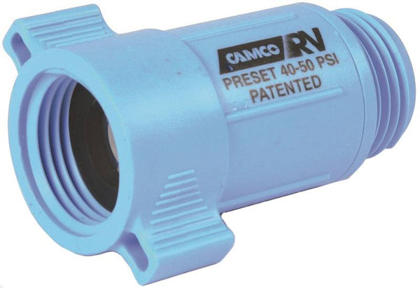 CAMCO 40143 Water Pressure Regulator, 3/4 in ID, Female x Male, 40 to 50 psi Pressure, ABS, Blue