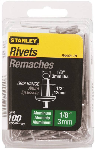 STANLEY PAA48-1B Pop Rivet, Reusable, 1-3/4 in L, Aluminum