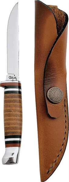 CASE 379 Utility Knife with Leather Sheath, 3.13 in L Blade, Stainless Steel Blade, Brown/Tan Handle