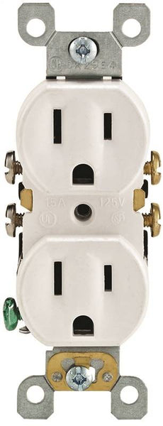 Leviton 304-05320-0SW Duplex Receptacle, 2 -Pole, 15 A, 125 V, Push-In, Side Wiring, NEMA: 5-15R, White