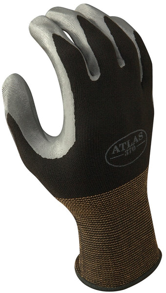 ATLAS 370BS-06.RT High-Flexibility Protective Gloves, S, Knit Wrist Cuff, Nitrile Glove, Black/Gray