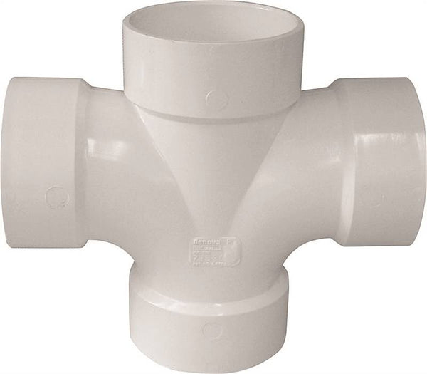 CANPLAS 192188 Double Sanitary Pipe Tee, 2 x 2 x 1-1/2 x 1-1/2 in, Hub, PVC, White