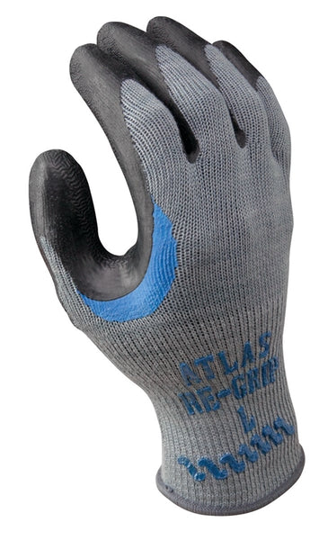 ATLAS 330S-07.RT Ergonomic Work Gloves, S, Reinforced Crotch Thumb, Knit Wrist Cuff, Natural Rubber Coating, Black/Gray