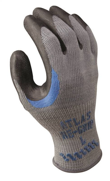 ATLAS 330L-09.RT Ergonomic Work Gloves, L, Reinforced Crotch Thumb, Knit Wrist Cuff, Natural Rubber Coating, Black/Gray