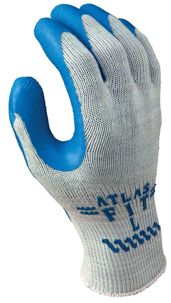 ATLAS 300L-09.RT Industrial Gloves, L, Knit Wrist Cuff, Natural Rubber Coating, Blue/Light Gray