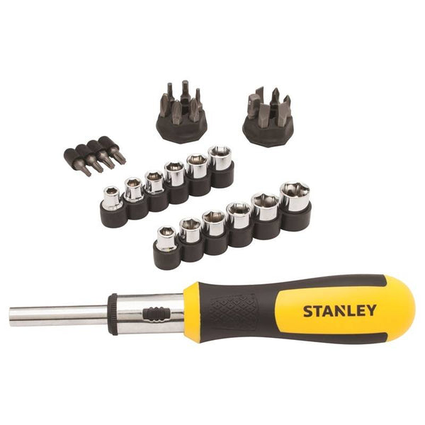 STANLEY 54-925 Multi-Bit Ratcheting Screwdriver Set, 8-3/4 in OAL, Ergonomic Handle