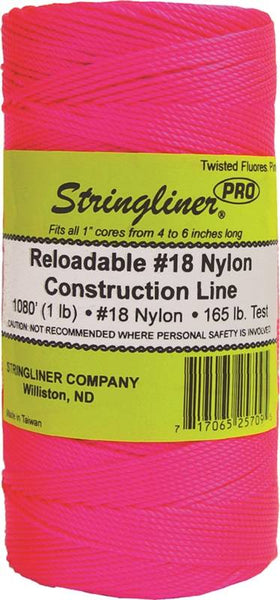 Stringliner Pro Series 35709 Construction Line, #18 Dia, 1080 ft L, 165 lb Working Load, Nylon, Fluorescent Pink