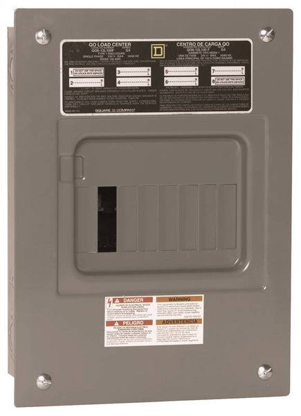 Square D QO QO612L100FCP Load Center, 100 A, 6 -Space, 12 -Circuit, Main Lug, NEMA 1 Enclosure, Plug Mounting