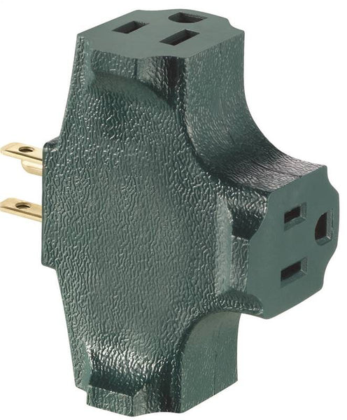 Leviton R07-00694-GRN Triple Tap Outlet Adapter, 2 -Pole, 15 A, 125 V, 3 -Outlet, NEMA: NEMA 5-15R, Green