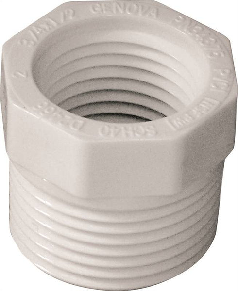 LASCO 439101BC Reducing Bushing, 1/2 x 3/4 in, MNPT x FNPT, PVC, White, SCH 40 Schedule