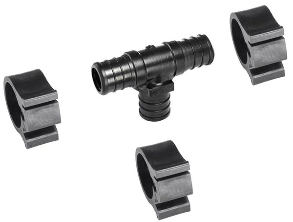 Flair-It PEXLOCK 30827 Pipe Tee with Clamp, 3/4 in, Black, 100 psi Pressure