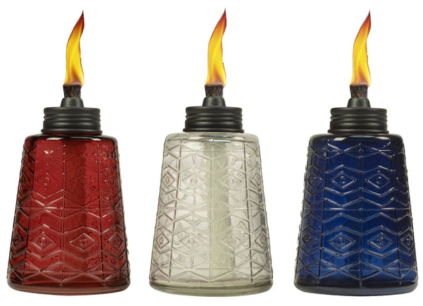 TIKI 1117060 Table Torch, Blue/Clear/Red, 5 hr Burn Time