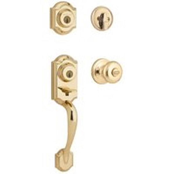 Kwikset 95530-017 Handleset, 2 Grade, Polished Brass, 2-3/8 x 2-3/4 in Backset, KW1 Keyway, 1-3/4 in Thick Door