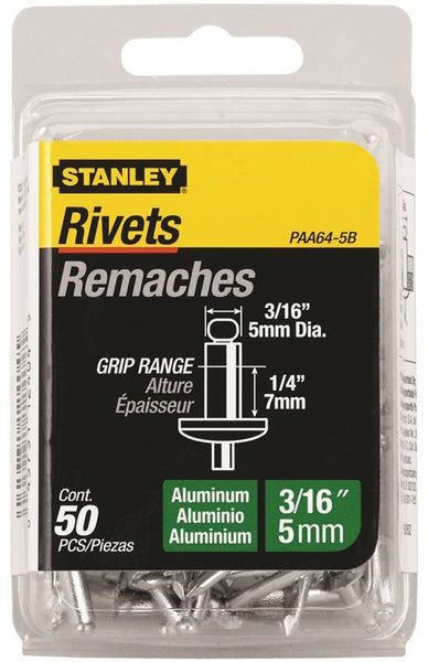 STANLEY PAA64-5B Pop Rivet, Reusable, 1-1/2 in L, Aluminum