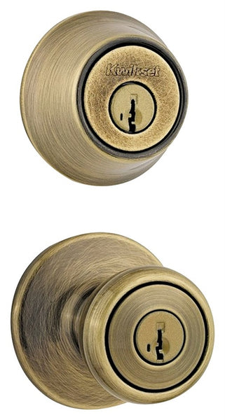 Kwikset 690T5CP6ALRCSK6 Knob Lockset, 3 Grade, Keyed Key, Antique Brass, 2-3/8 x 2-3/4 in Backset, K6 Keyway