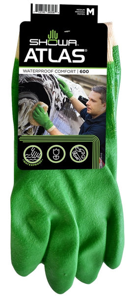 ATLAS 600M-08.RT Ultra-Flexible Coated Gloves, M, Knit Wrist Cuff, PVC Glove, Green