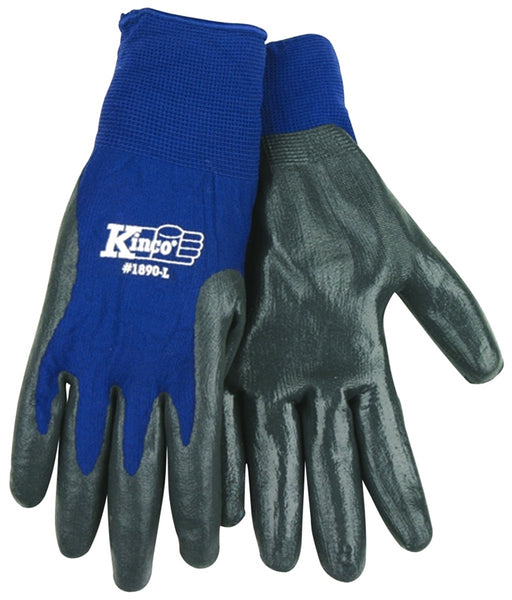 Kinco 1890-L High-Dexterity Work Gloves, Men's, L, Knit Wrist Cuff, Nitrile Coating, Nylon Glove, Gray/Navy Blue