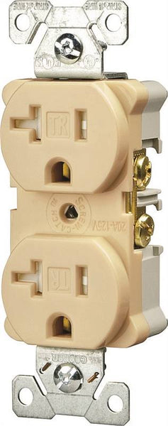Eaton Wiring Devices TWRBR20V Duplex Receptacle, 2 -Pole, 20 A, 125 V, Back, Side Wiring, NEMA: 5-20R, Ivory