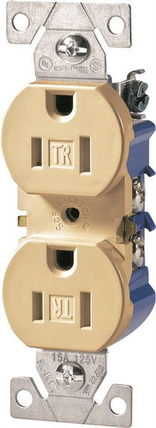 Eaton Wiring Devices TR270V-BOX Duplex Receptacle, 2 -Pole, 15 A, 125 V, Push-in, Side Wiring, NEMA: 5-15R, Ivory